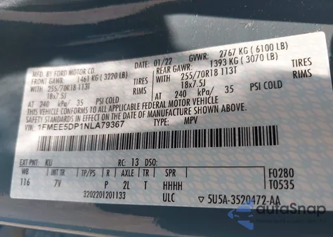 2022 Ford Bronco Outer Banks from USA, damaged, VIN 1FMEE5DP1NLA79367